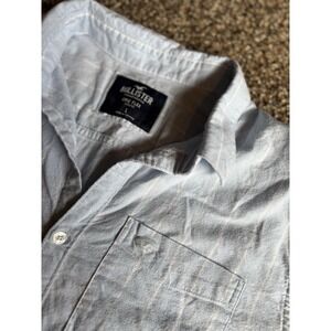 Hollister Mens L 90s Y2K Epic Flex stretch Lite Blue Cotton Button Down Shirt I2